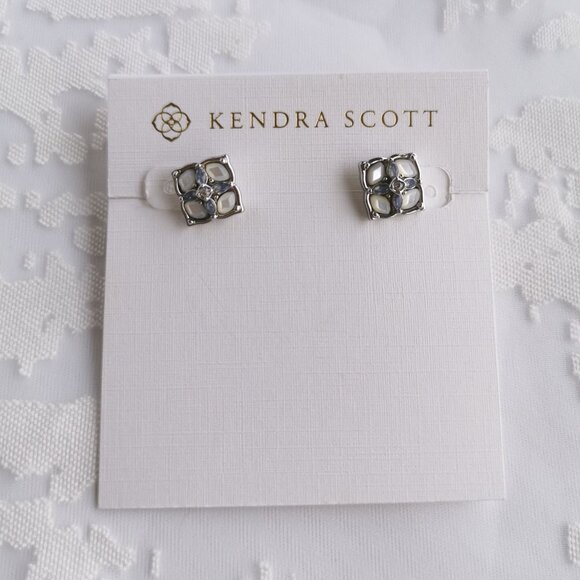 Kendra Scott Dira Stone Silver Stud Earrings Ivory Mix - Picture 1 of 4